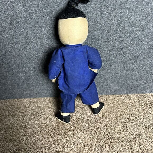 Vintage Mid Century Dolls Asian Chinese Boy And Girl Cloth Fabric Handmade Dolls - Picture 4 of 8